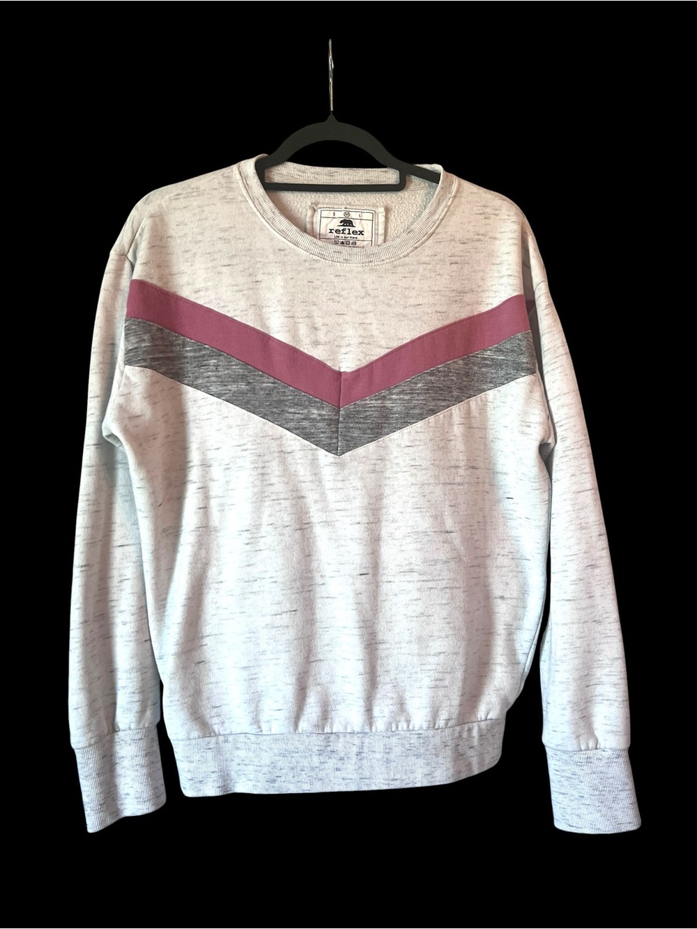 Reflex Fleece Sweatshirt Women Medium Chevron Pullover Pink Gray Cozy Retro 80s